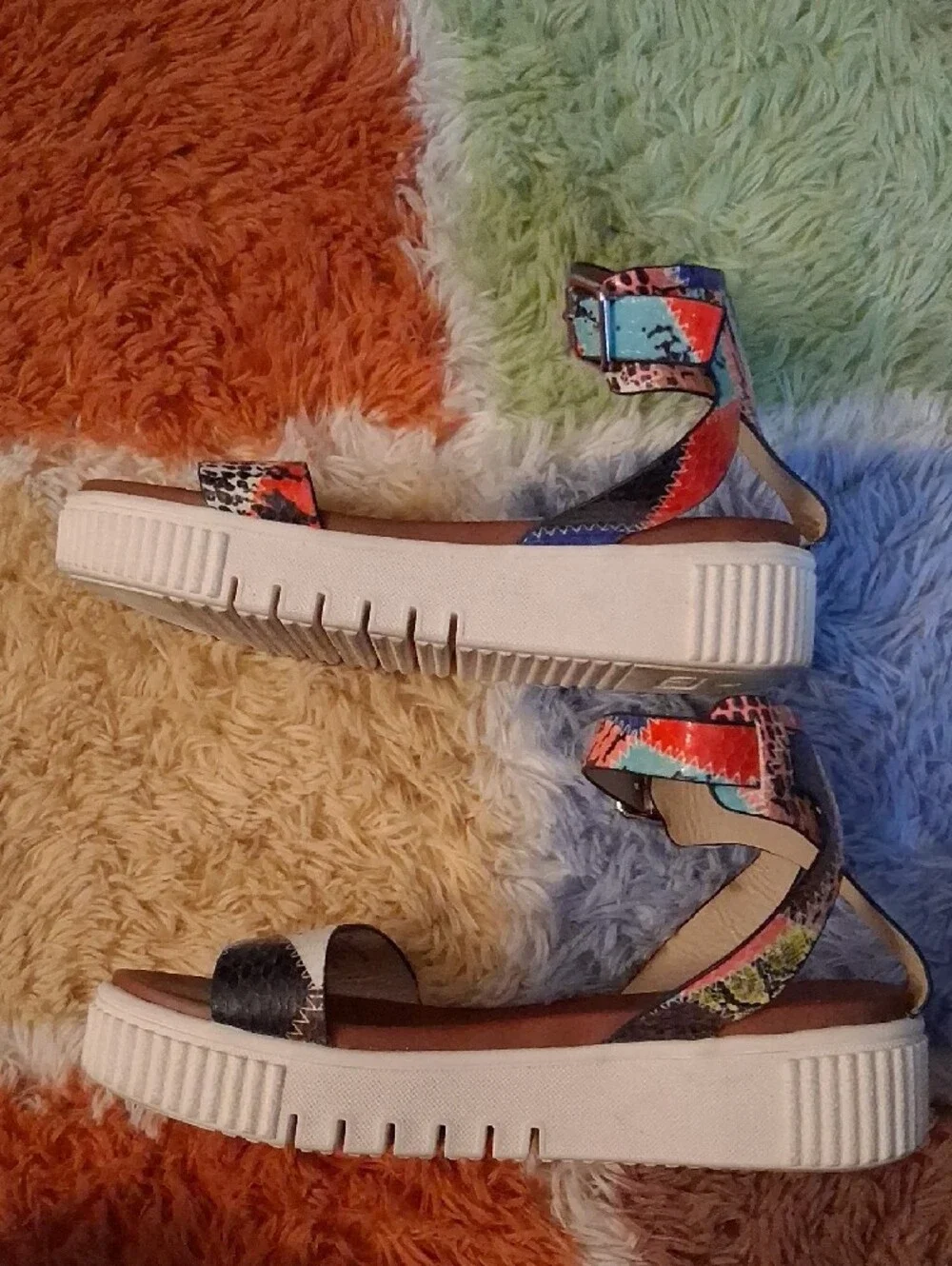 MIA Multicolor Snake-Print Platform Ankle-Strap Sandals